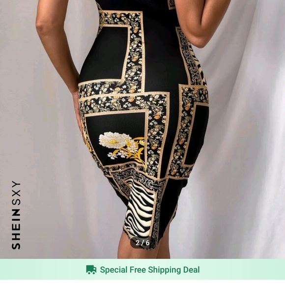 Black, Gold, And Zebra Print Women's Dress - Picture 3 of 10